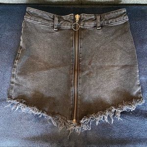 XS, black denim skirt